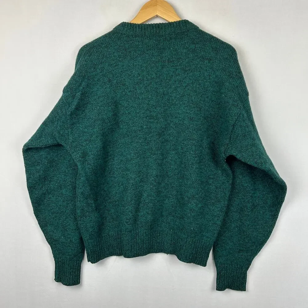 Eddie Bauer Vintage Green Wool Blend Fisherman Sweater Made in USA Men's Size S